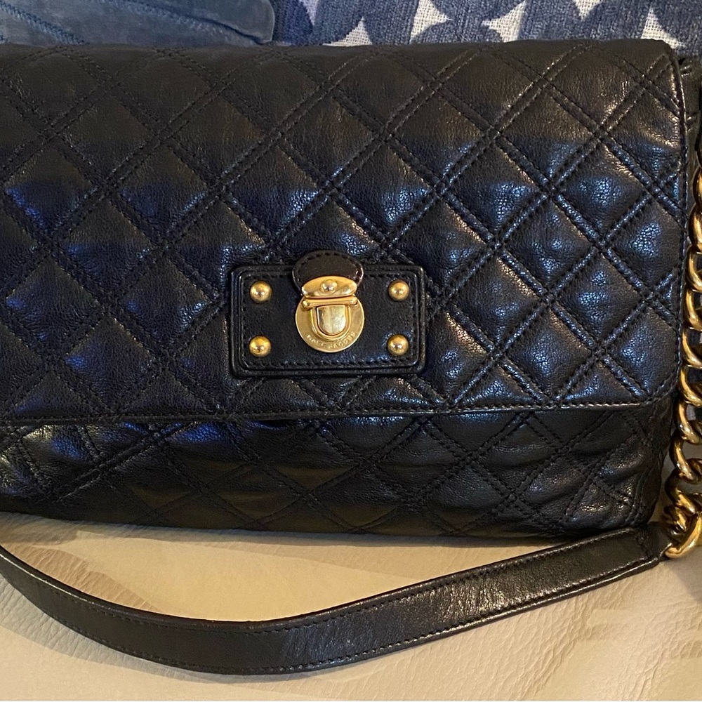 Marc Jacobs Black Quilted Shoulder Bag with Gold Accents